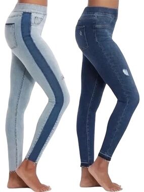 SPANX 2-PAIR Distressed Skinny Jean Leggings XS Blue Jeans
